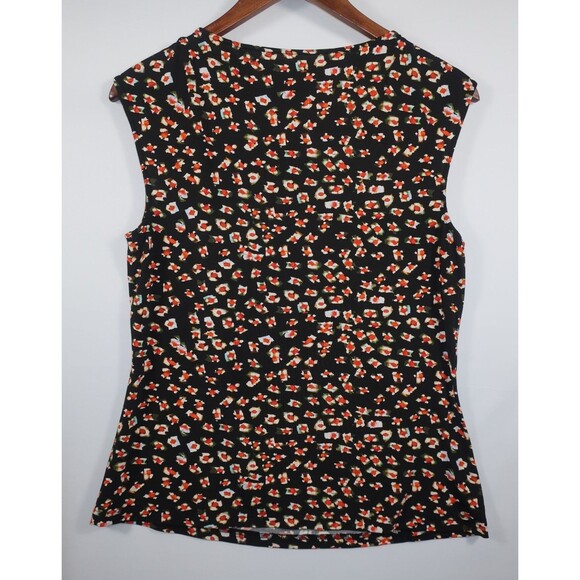 MM LaFleur Floral Sleeveless Top Size Medium Black Red Slinky Stretchy Cowl 6 8 - Picture 6 of 8